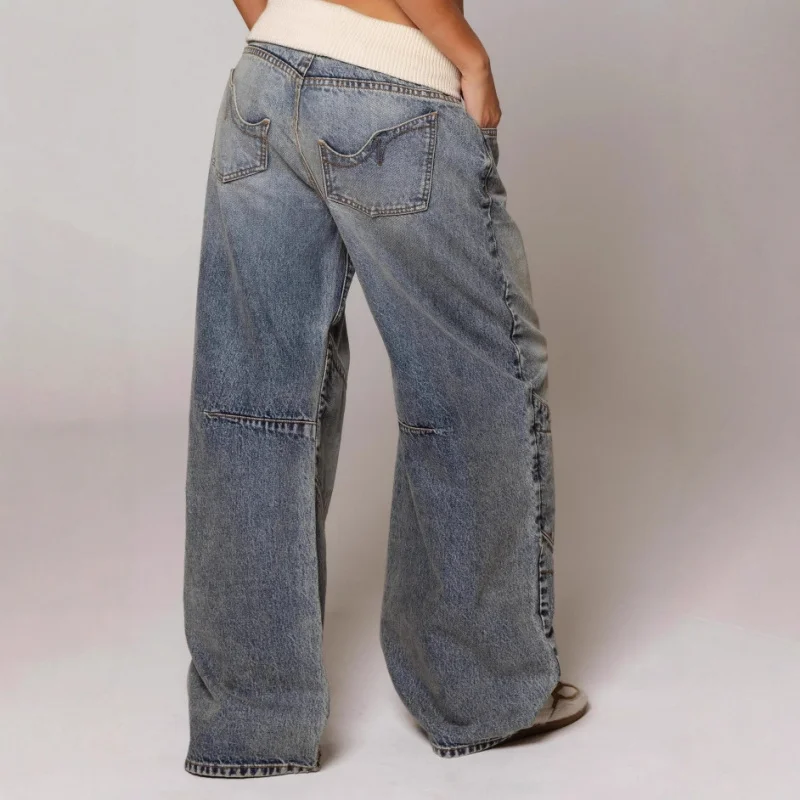 Mabel | Jeansy damskie baggy z szeroką nogawką w stylu Y2K, z prążkowanym pasem - Image 4