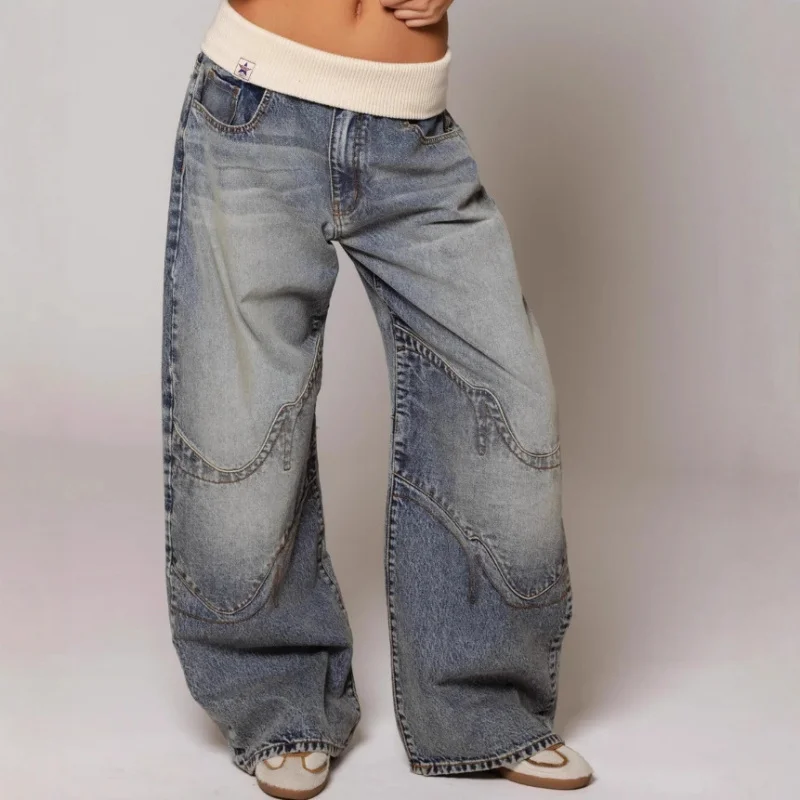Mabel | Jeansy damskie baggy z szeroką nogawką w stylu Y2K, z prążkowanym pasem - Image 5