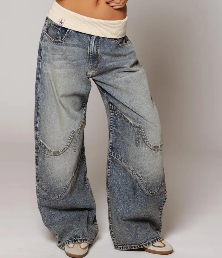 Mabel | Jeansy damskie baggy z szeroką nogawką w stylu Y2K, z prążkowanym pasem - Image 6
