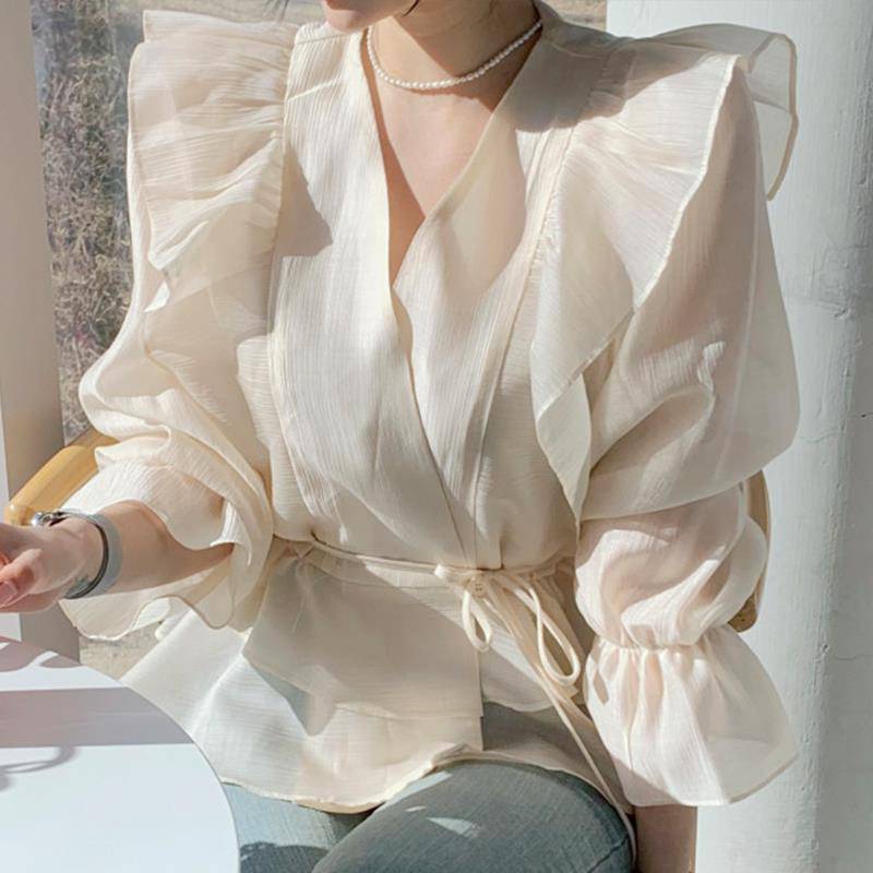 Madelaine | Damska bluzka kopertowa z wiązaniem w talii, elegancka modna - Image 2