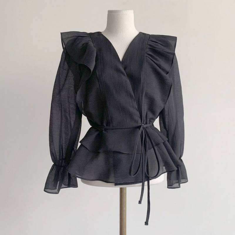 Madelaine | Damska bluzka kopertowa z wiązaniem w talii, elegancka modna - Image 4