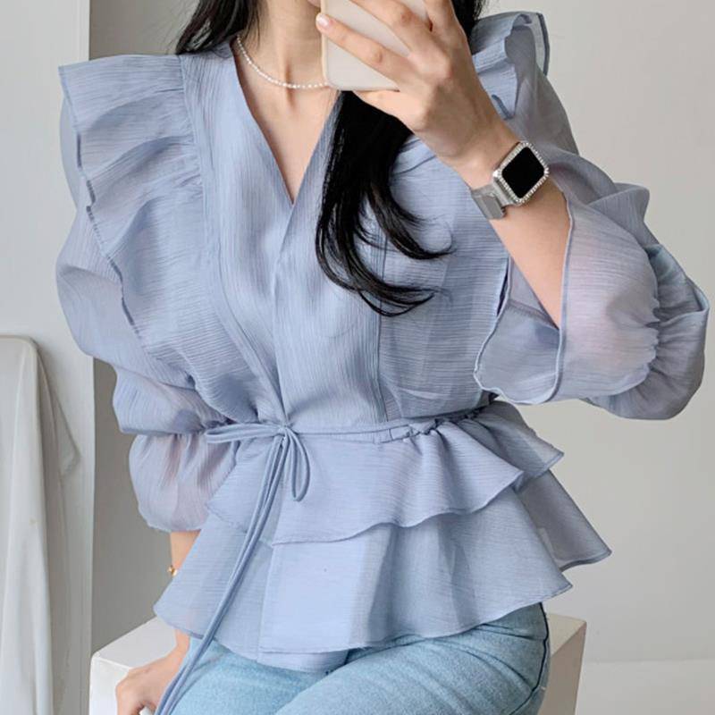 Madelaine | Damska bluzka kopertowa z wiązaniem w talii, elegancka modna - Image 6