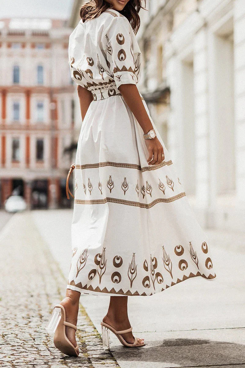 Madeleine | sukienka midi damska boho z nadrukiem, casualowa i zwiewna - Image 4