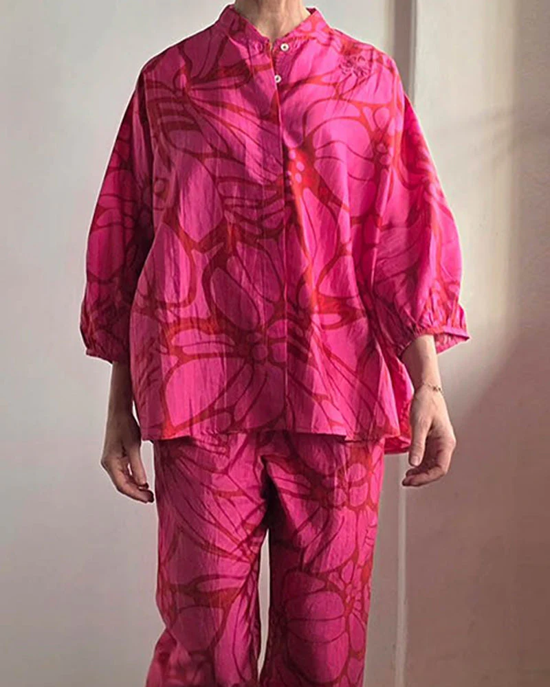 Maria | Letni komplet damski z mieszanki lnu z bluzką i spodniami w casualowym stylu - Image 8