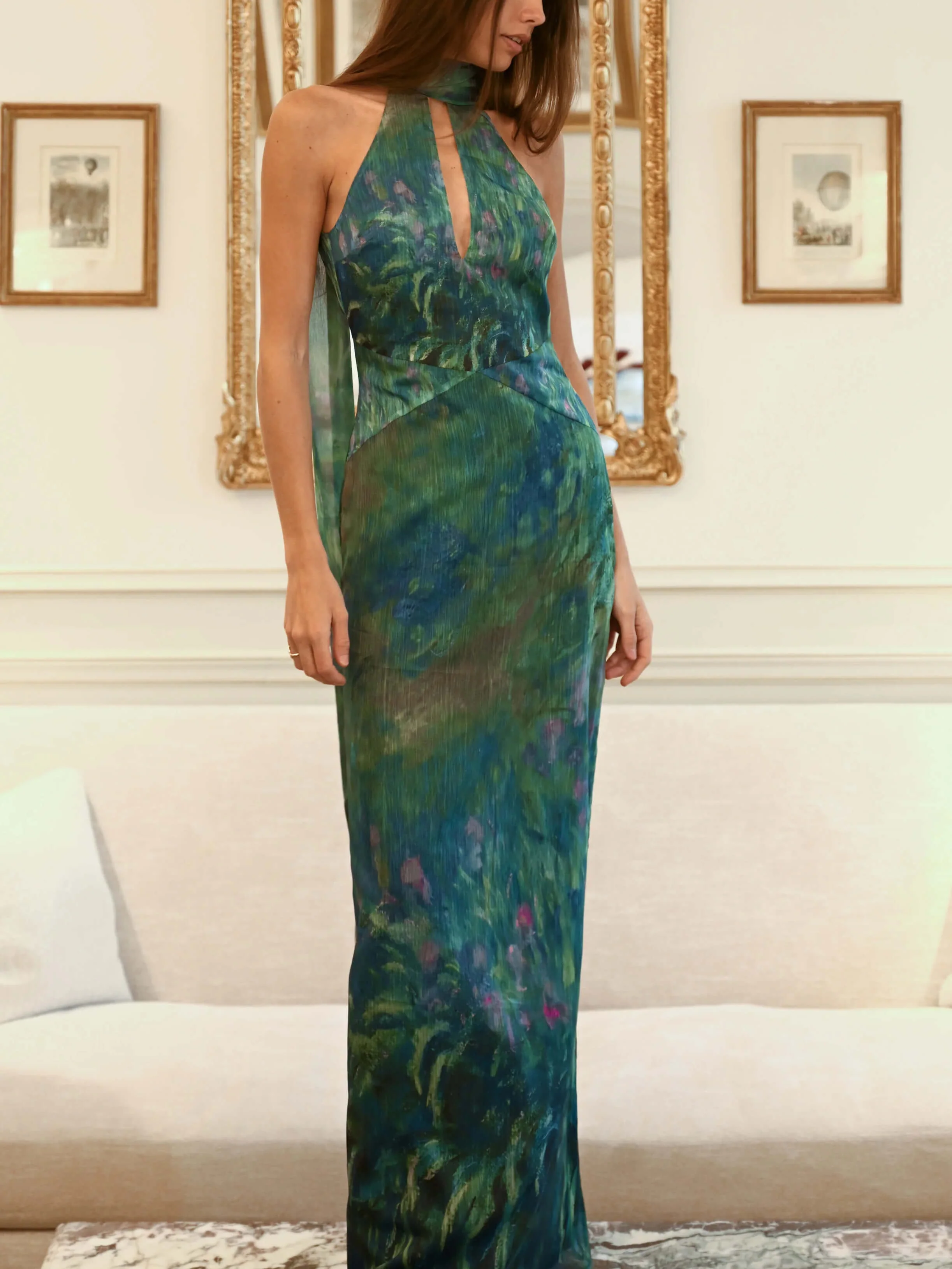Marlene | Sukienka damska maxi w kwiaty z wiązaniem na szyi - Image 4