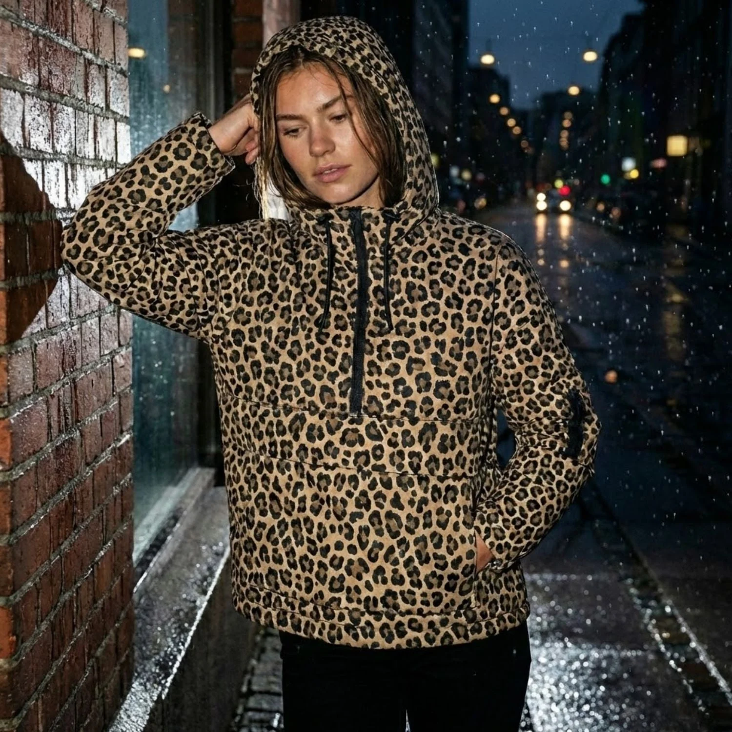 Medea | Damski oversize anorak z półzamkiem i przednią kieszenią typu kangurka - Image 4