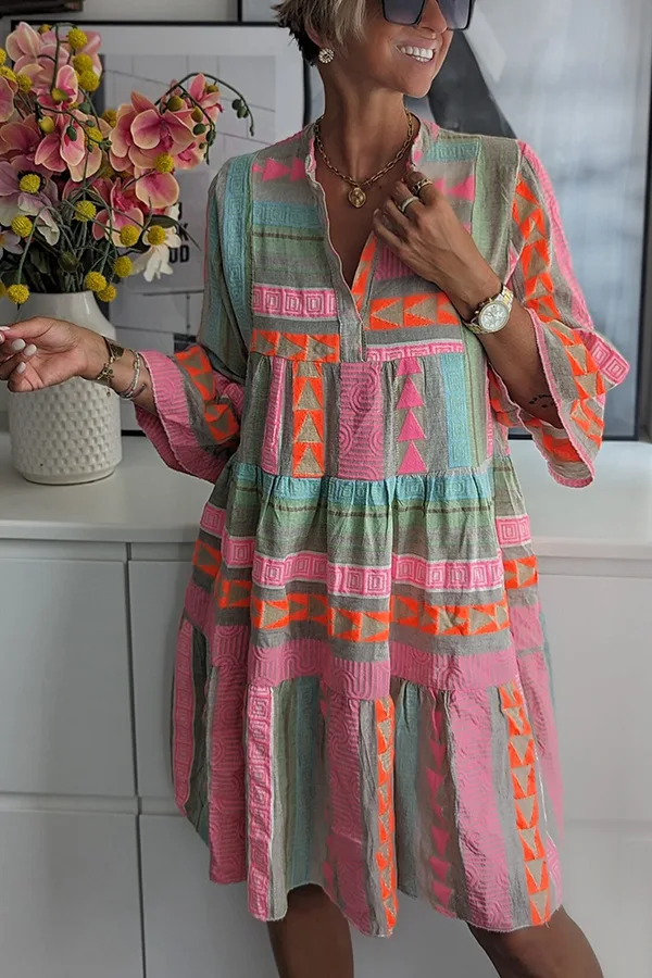 Melanie | Sukienka damska midi w stylu boho z patchworkowym wzorem - Image 3