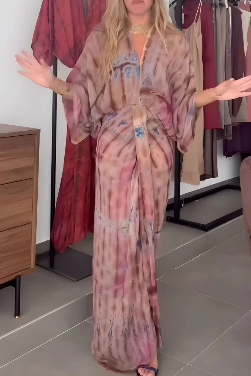 Melinda | Sukienka damska maxi kimono tie-dye z dekoltem V - Image 2