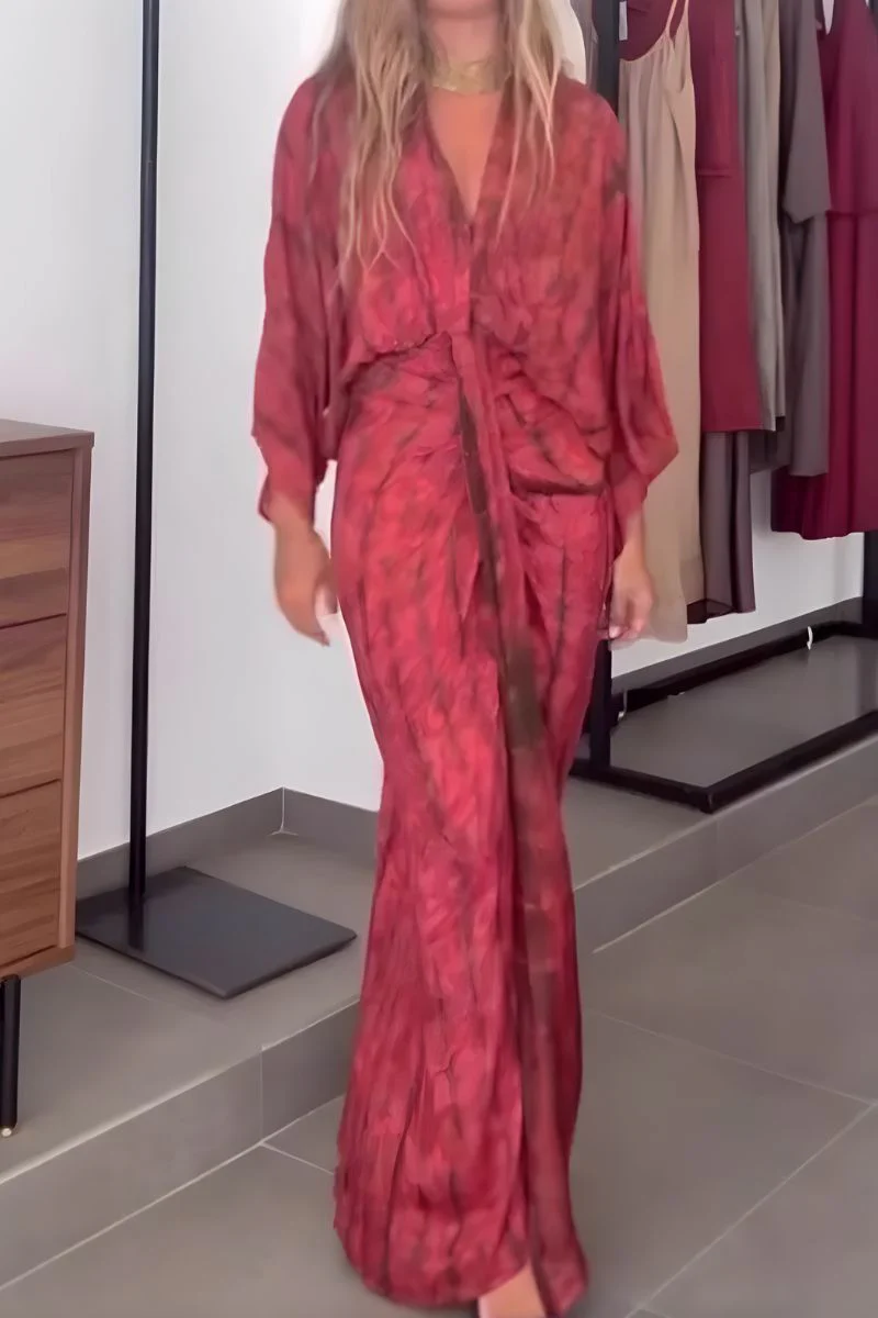 Melinda | Sukienka damska maxi kimono tie-dye z dekoltem V - Image 3