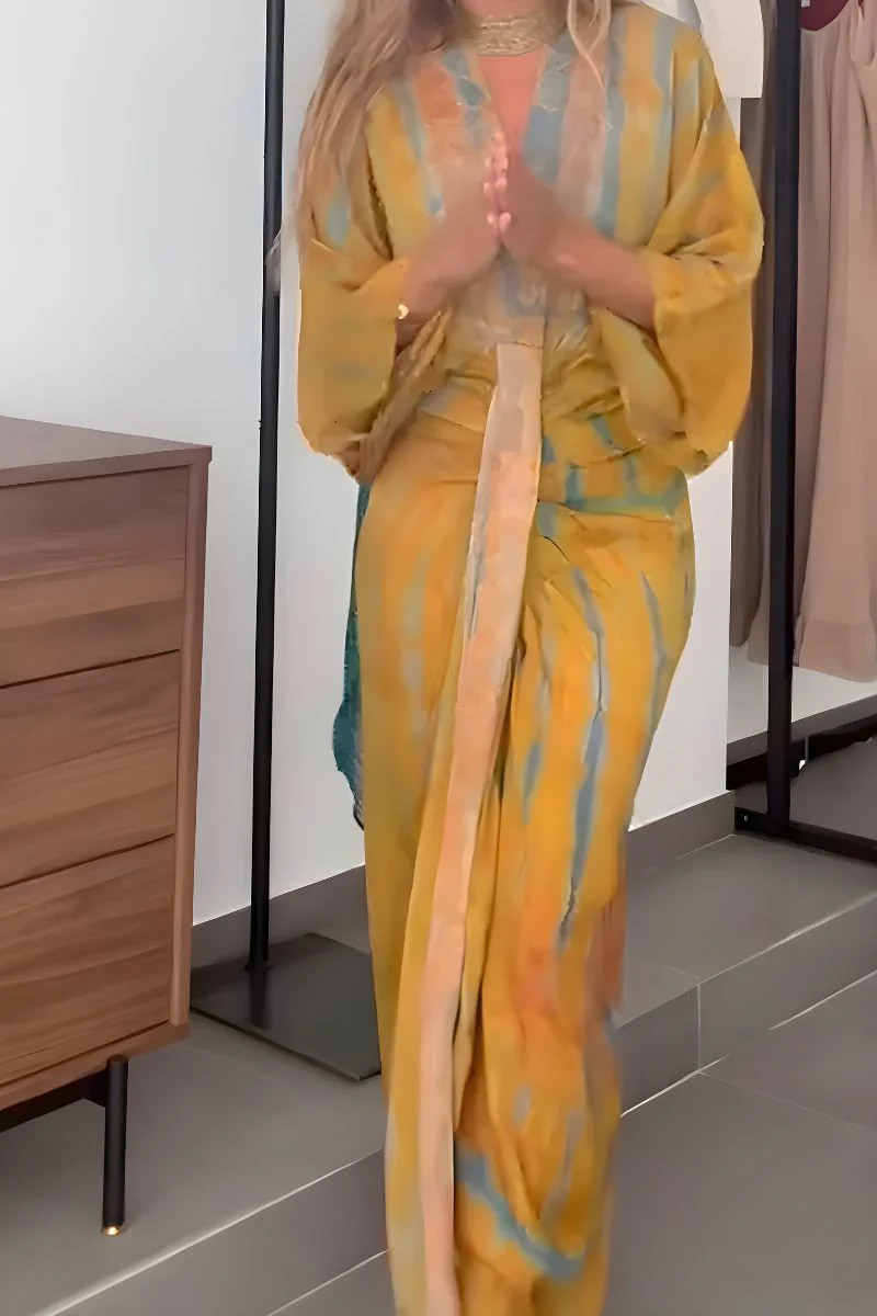 Melinda | Sukienka damska maxi kimono tie-dye z dekoltem V - Image 4