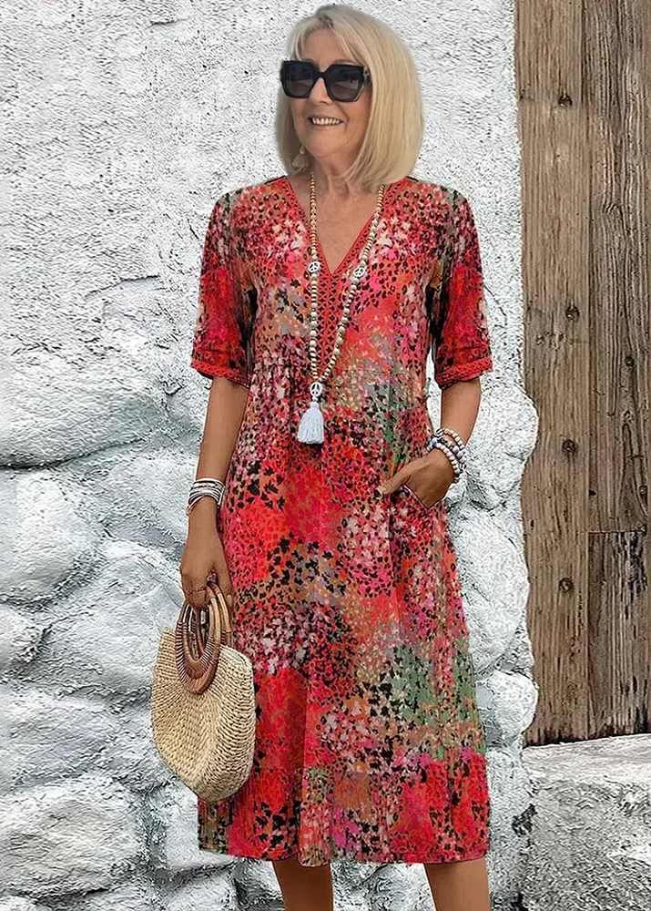 Meredith | Sukienka damska midi z dekoltem V w boho kwiatowy wzór - Image 3
