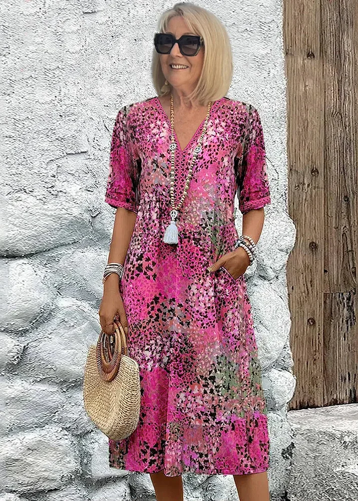 Meredith | Sukienka damska midi z dekoltem V w boho kwiatowy wzór - Image 4
