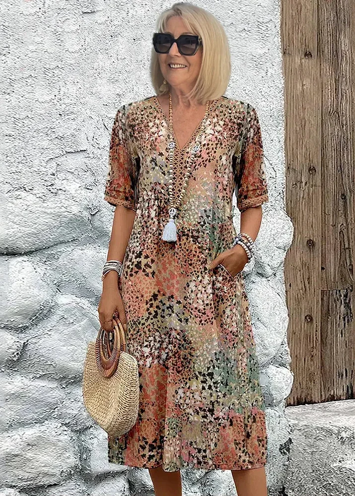 Meredith | Sukienka damska midi z dekoltem V w boho kwiatowy wzór - Image 6