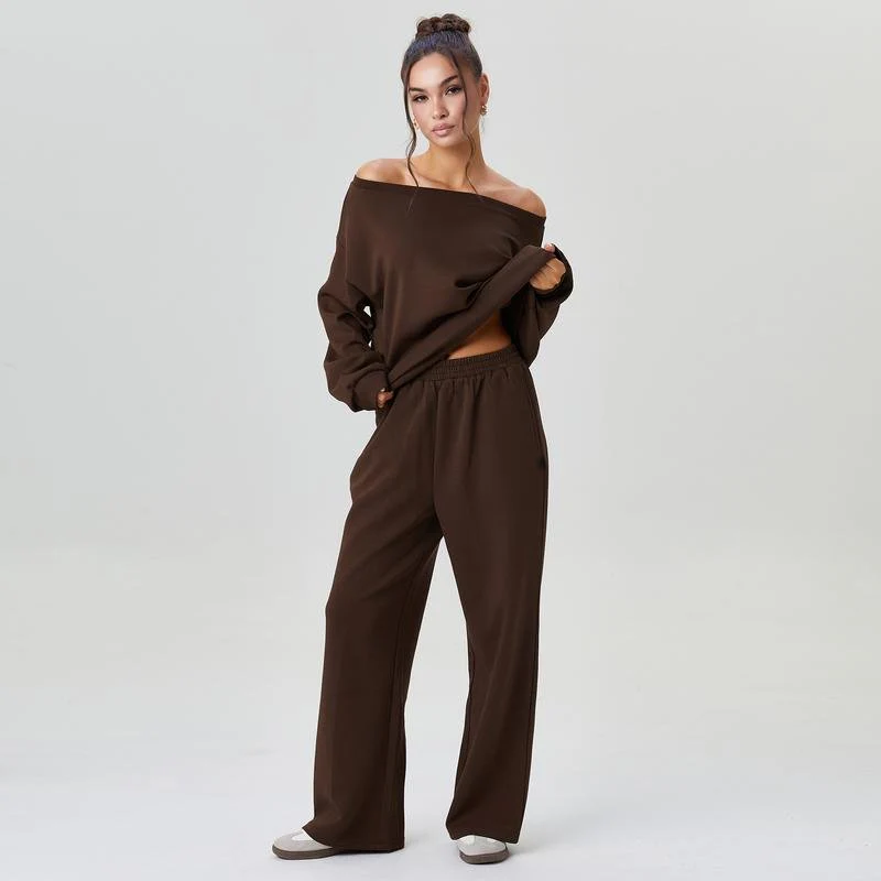 Michele | Damski komplet loungewear off-shoulder z szerokimi nogawkami - Image 3