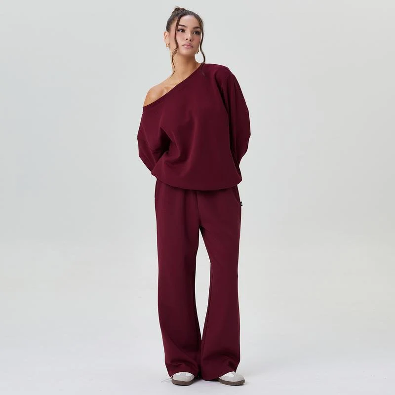 Michele | Damski komplet loungewear off-shoulder z szerokimi nogawkami - Image 4