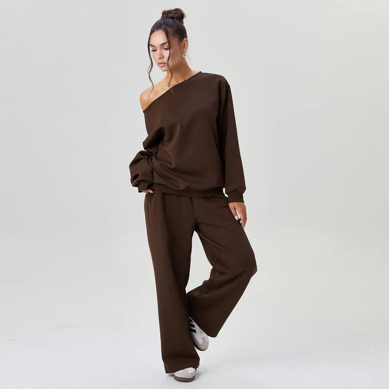 Michele | Damski komplet loungewear off-shoulder z szerokimi nogawkami - Image 6