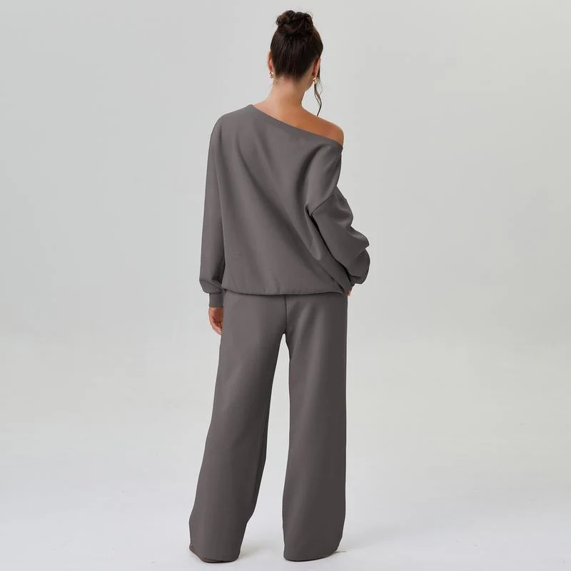 Michele | Damski komplet loungewear off-shoulder z szerokimi nogawkami - Image 7