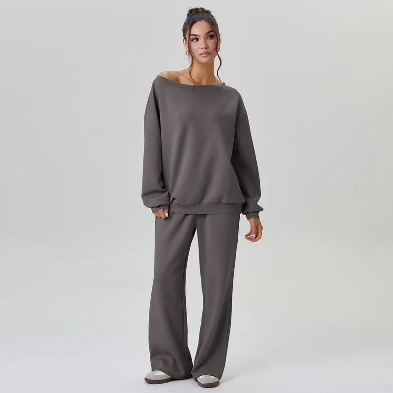 Michele | Damski komplet loungewear off-shoulder z szerokimi nogawkami - Image 8