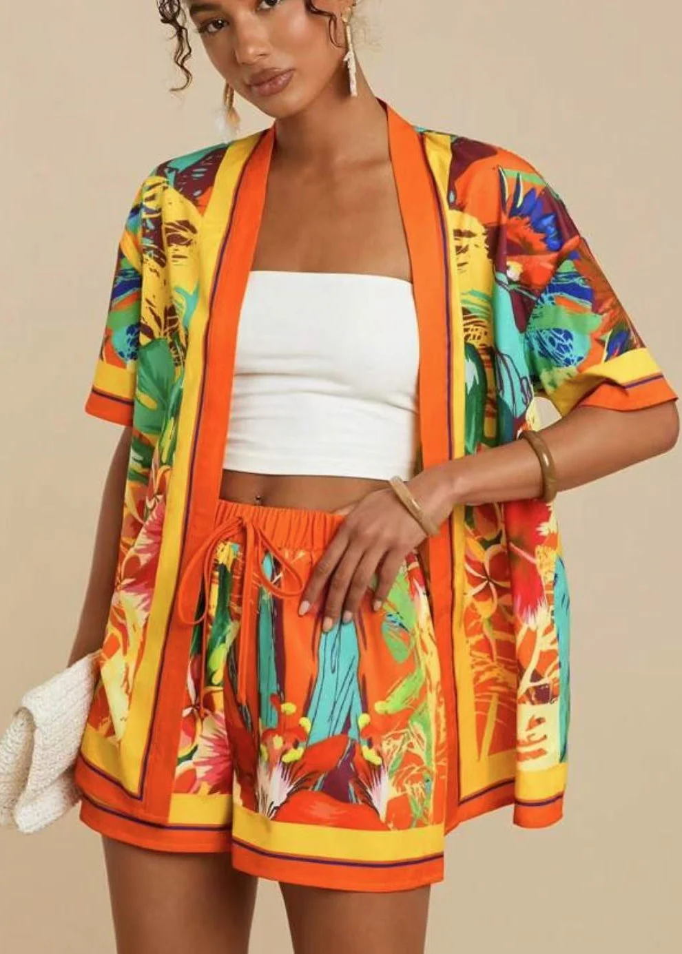 Mindy | Damski dwuczęściowy komplet z kimono kardiganem w kwiaty - Image 2