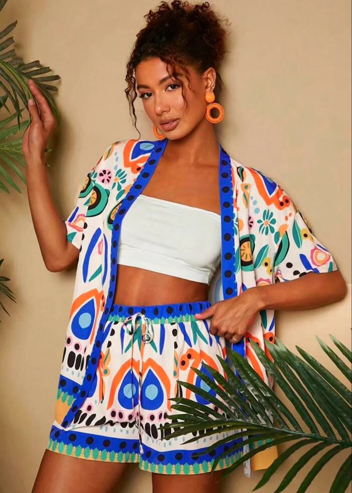 Mindy | Damski dwuczęściowy komplet z kimono kardiganem w kwiaty - Image 3