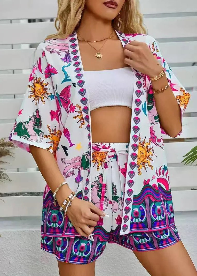 Mindy | Damski dwuczęściowy komplet z kimono kardiganem w kwiaty - Image 4