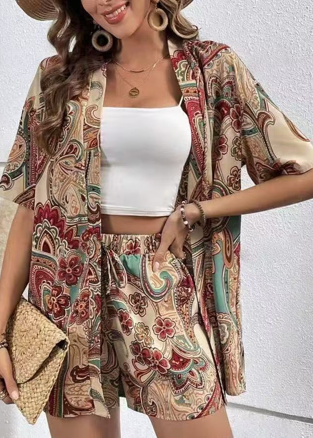 Mindy | Damski dwuczęściowy komplet z kimono kardiganem w kwiaty - Image 6