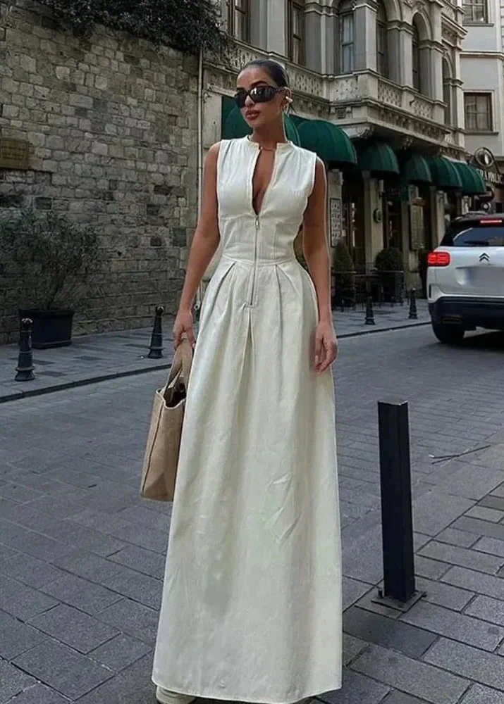 Myrna | sukienka maxi damska bez rękawów z zamkiem z przodu - Image 2