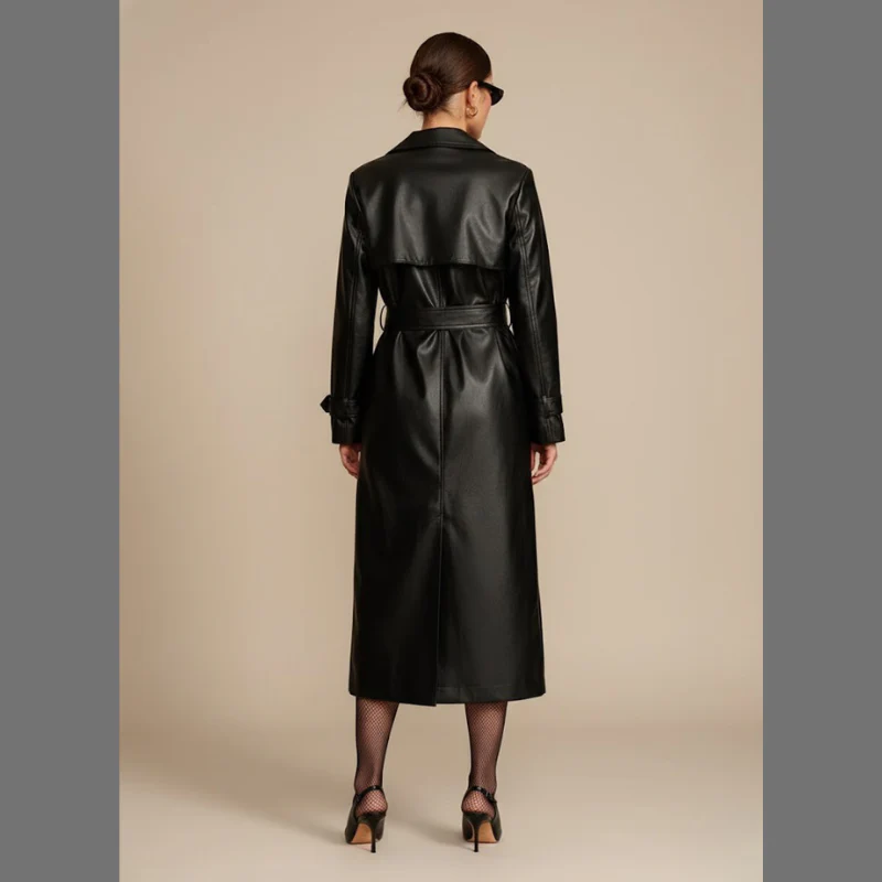 Nadine | płaszcz damski trencz z ekoskóry długi, elegancki i nowoczesny fason - Image 3