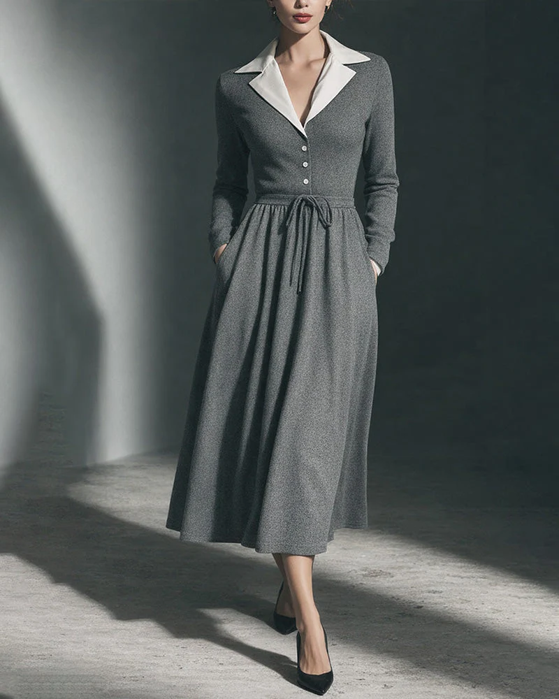Odette | Damska sukienka midi w stylu vintage lat 50. z kieszeniami i fasonem A-line - Image 2