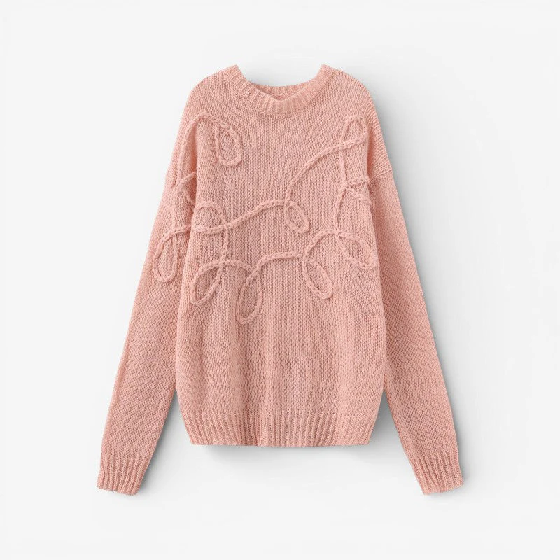 Odette | Sweter damski oversize z długim rękawem i okrągłym dekoltem, dzianinowy - Image 2