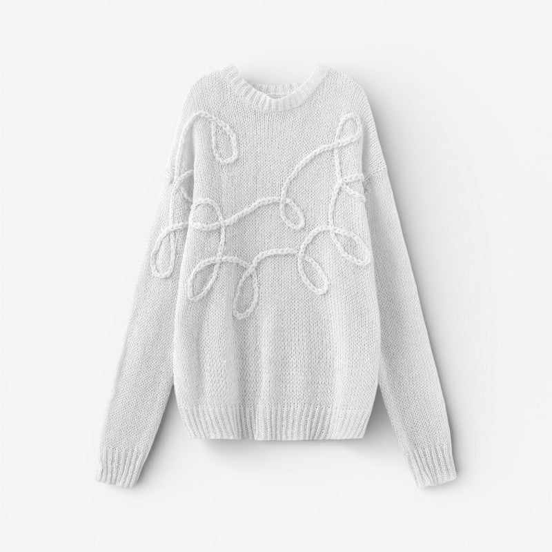Odette | Sweter damski oversize z długim rękawem i okrągłym dekoltem, dzianinowy - Image 3