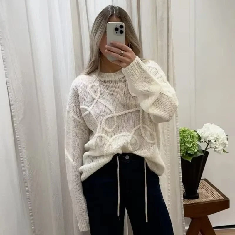 Odette | Sweter damski oversize z długim rękawem i okrągłym dekoltem, dzianinowy - Image 6