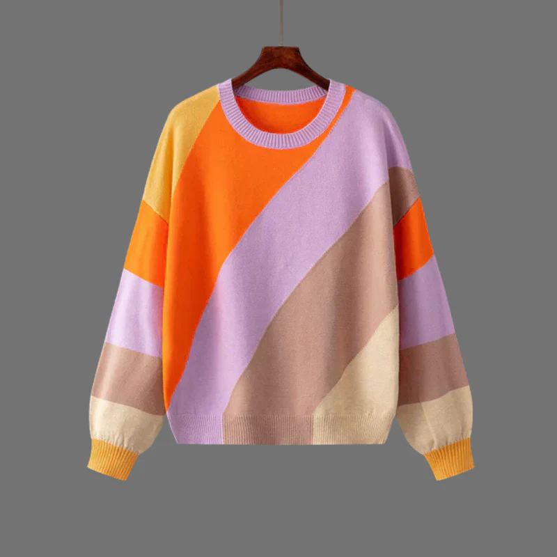 Olivette | sweter damski w paski z blokami kolorów, przytulny i stylowy na co dzień - Image 4