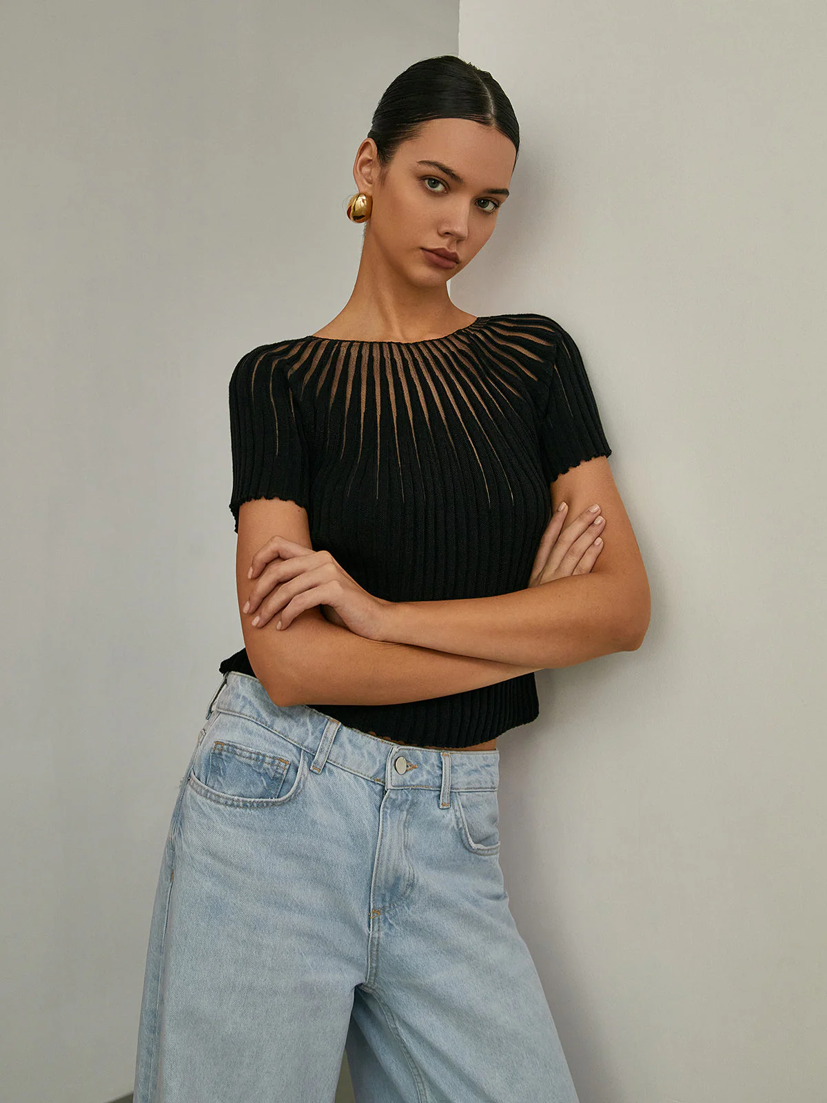 Olivia | Prosty damski top dzianinowy z krótkim rękawem - Image 3