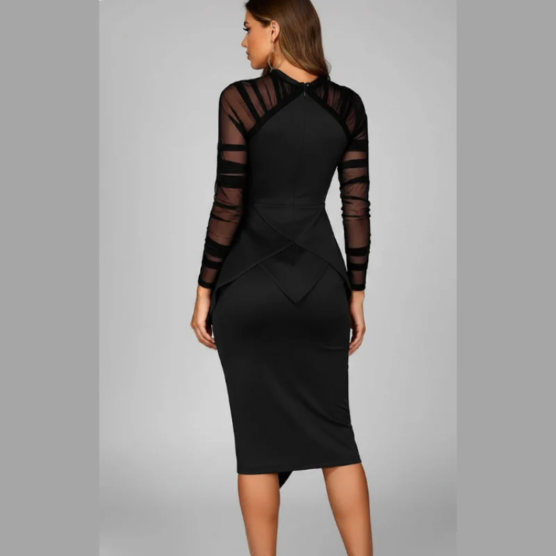 Paige | elegancka sukienka midi damska koktajlowa czarna z dekoltem w serek - Image 3