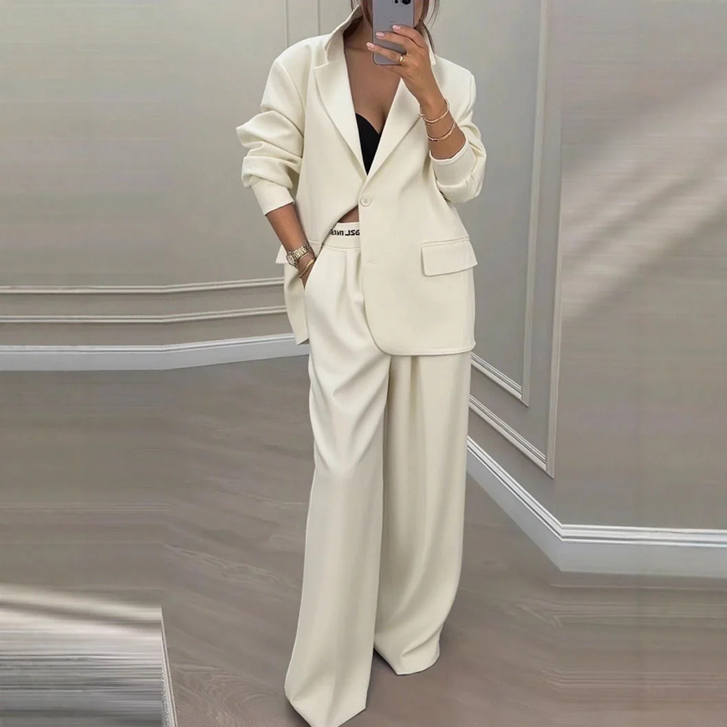 Pamela | Damski komplet z marynarką i szerokimi spodniami, elegancki nowoczesny - Image 2