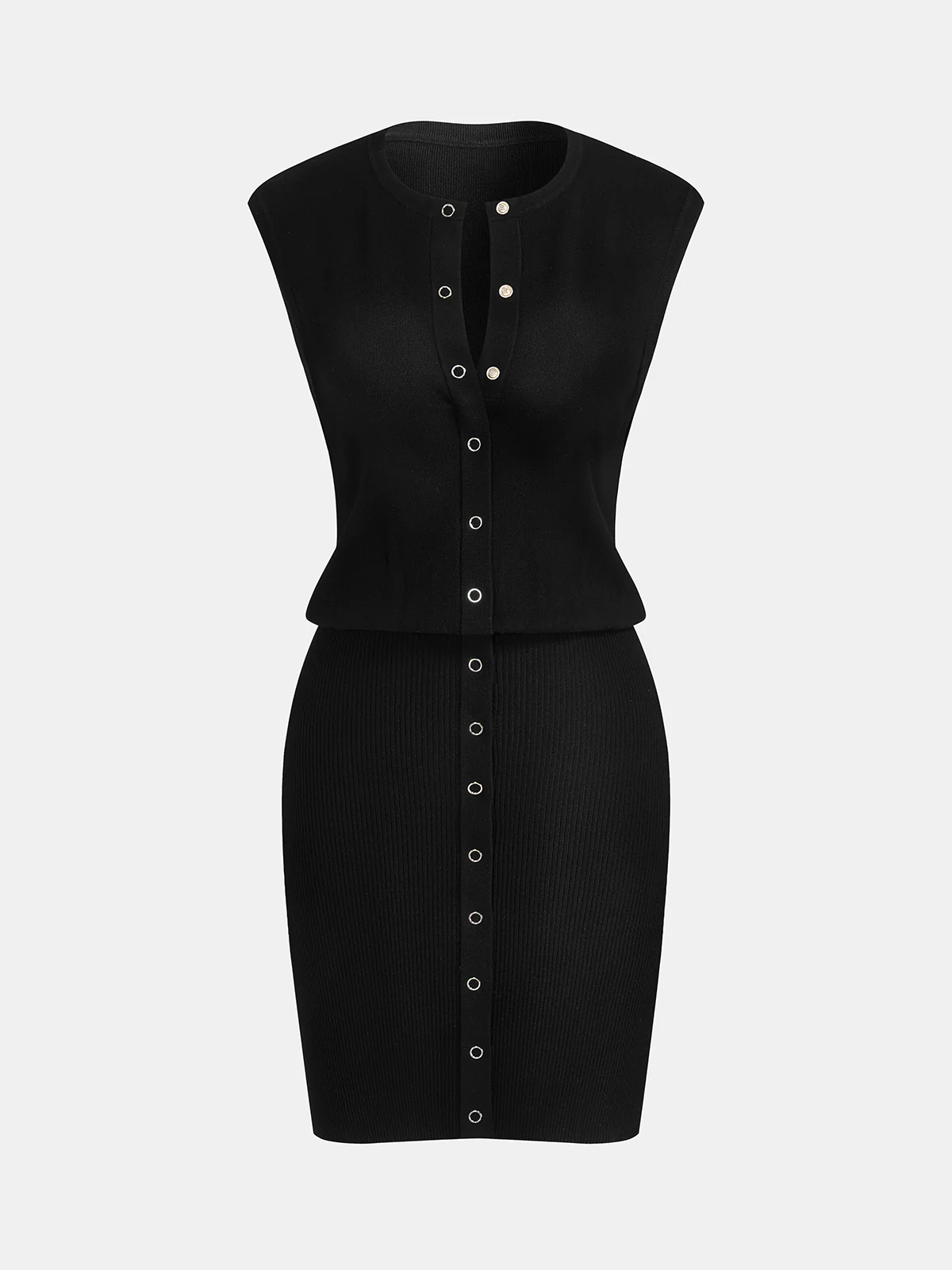 Pearl | Dzianinowa sukienka bodycon bez rękawów, zapinana na guziki - Image 2