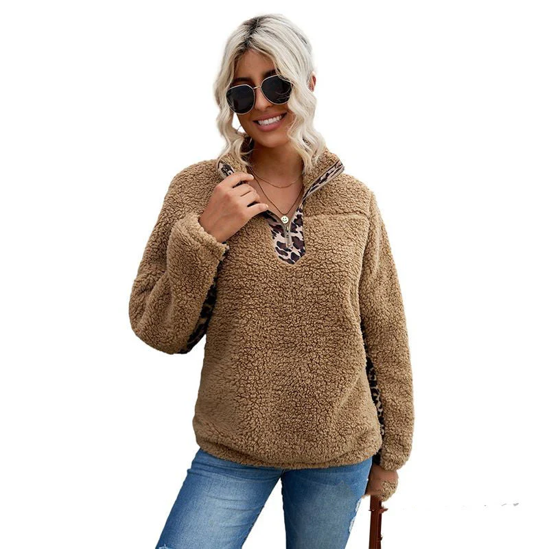 Petula - Damska ciepła, uniwersalna bluza z polaru teddy z nadrukiem panterki - Image 6