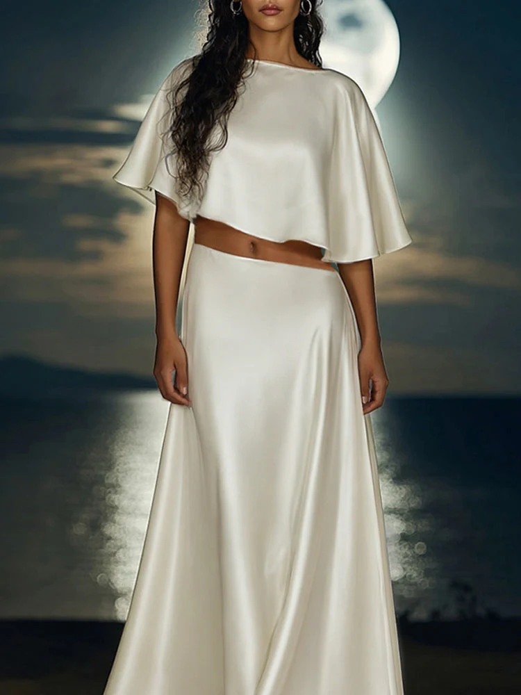 Quendrida | Elegancki damski komplet z satyny: crop top z ukośnym cięciem i spódnica maxi - Image 3