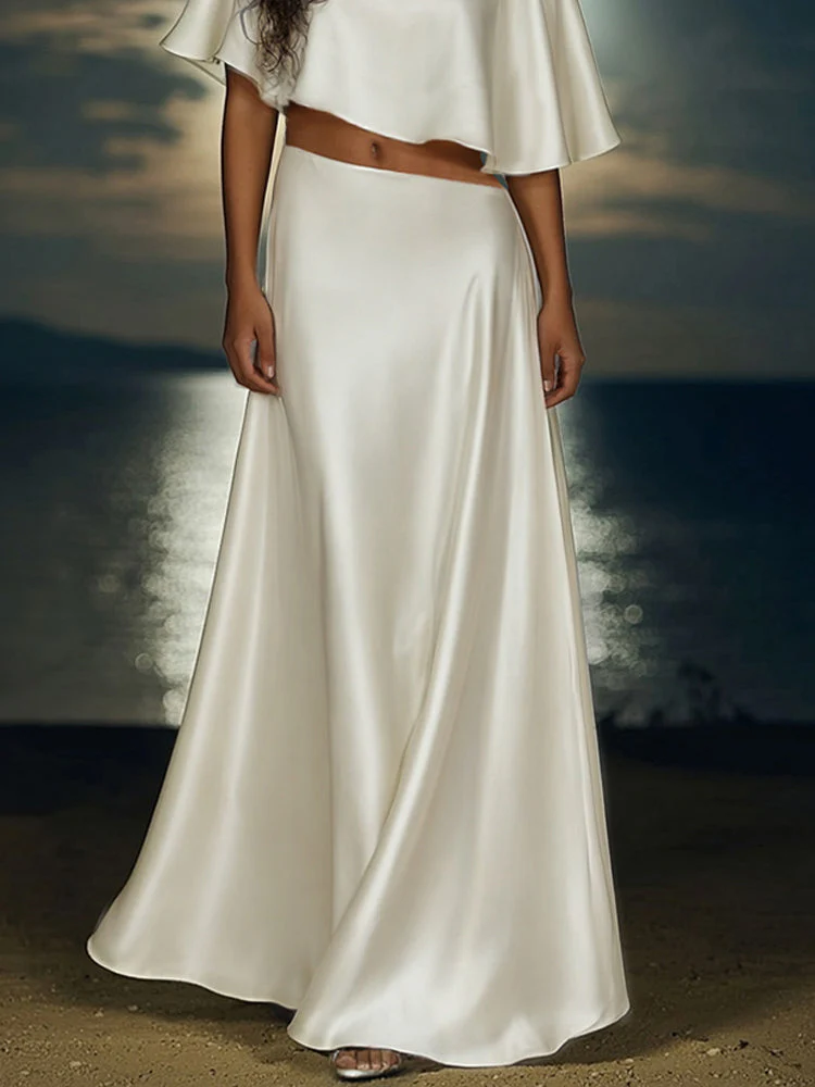 Quendrida | Elegancki damski komplet z satyny: crop top z ukośnym cięciem i spódnica maxi - Image 4