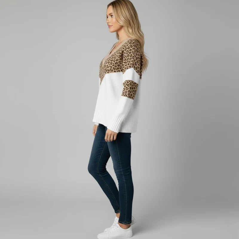 Rain | elegancki sweter damski z dzianiny z dekoltem w serek, prosty krój na co dzień - Image 2