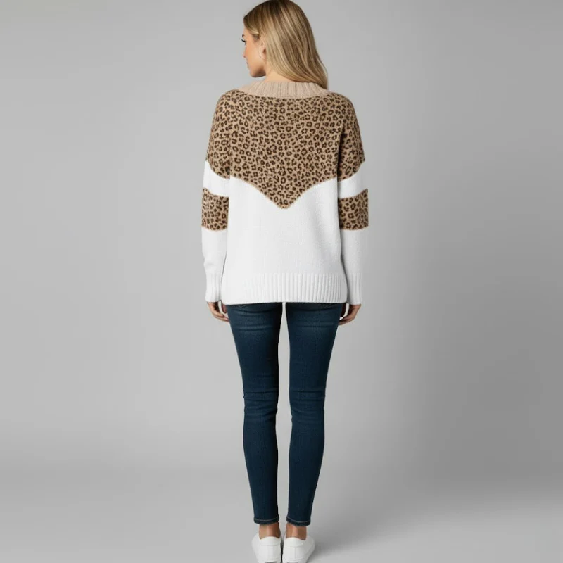 Rain | elegancki sweter damski z dzianiny z dekoltem w serek, prosty krój na co dzień - Image 3