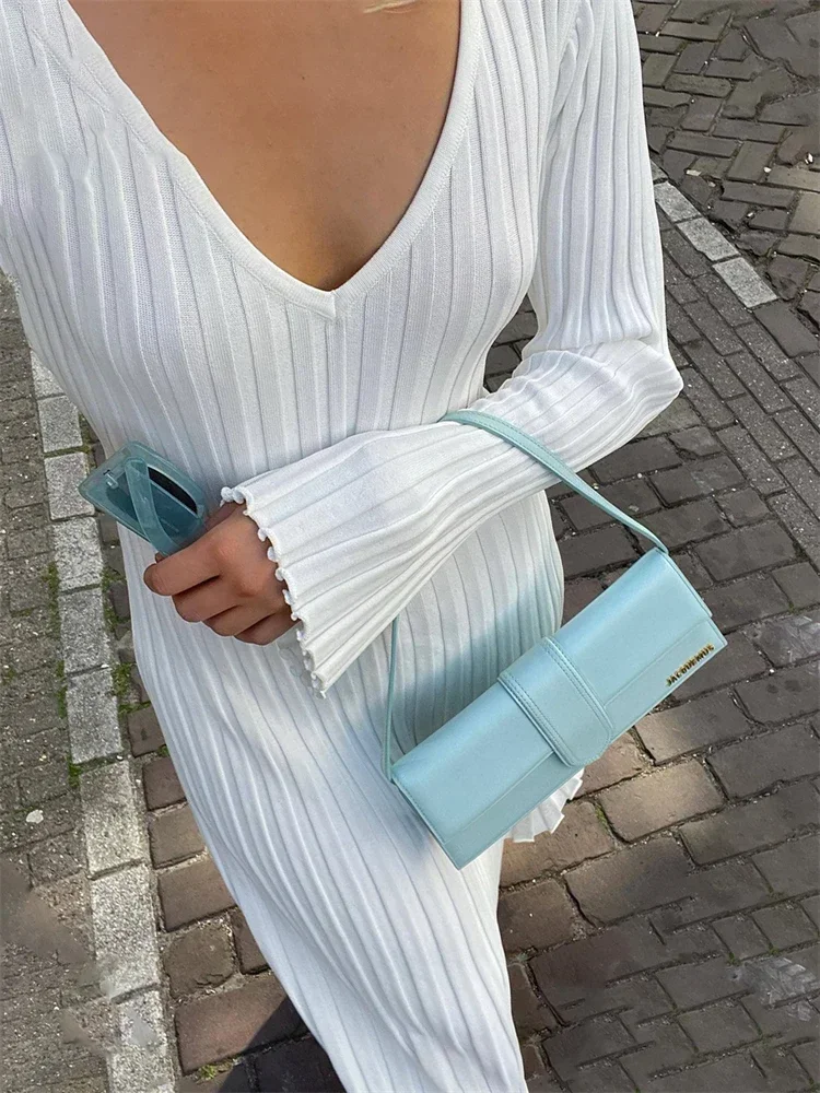 Ramona | Sukienka damska maxi z prążkowanej dzianiny, z długim rękawem i rozkloszowanym dołem - Image 5