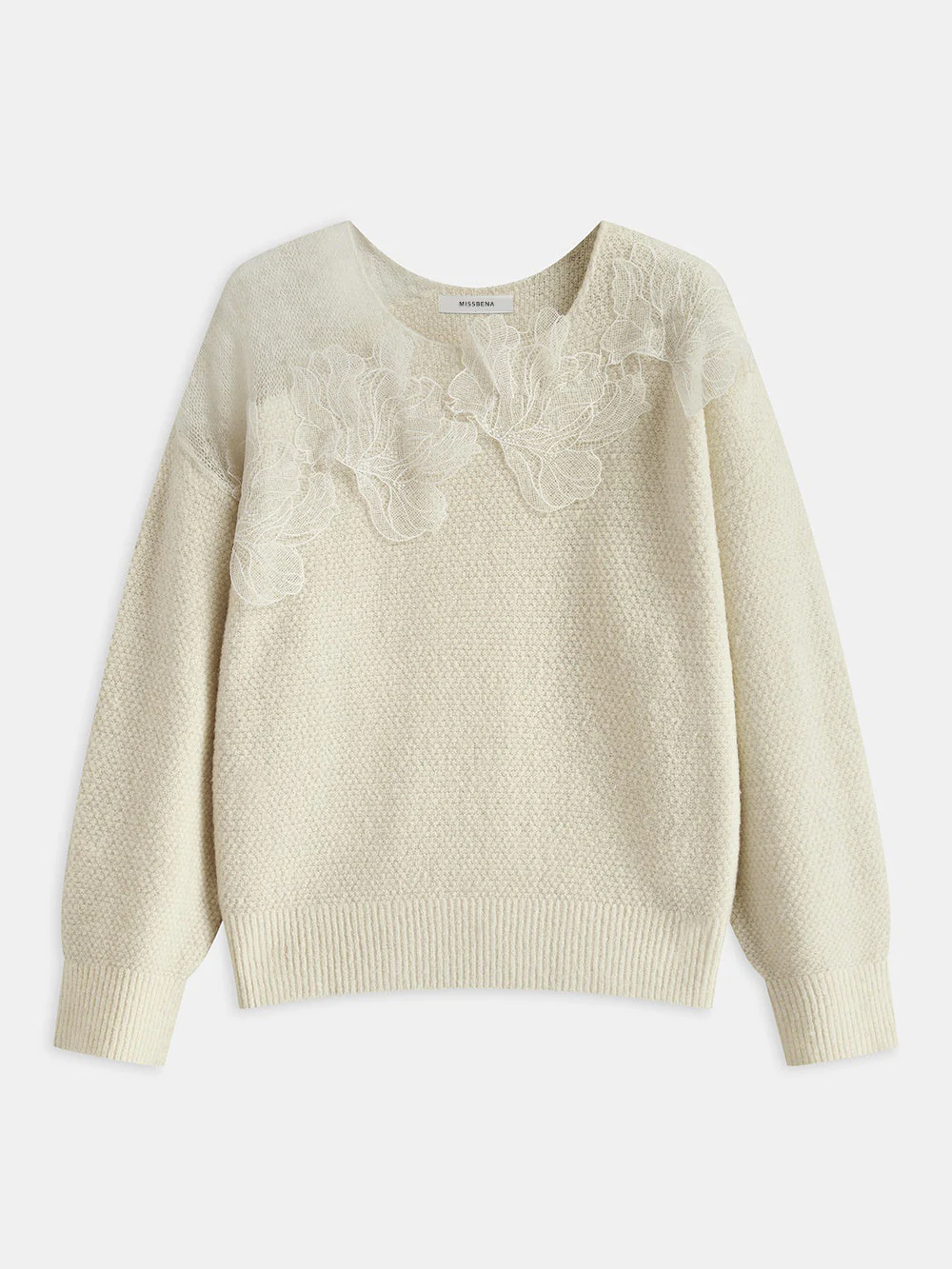 Reba | Sweter damski z koronkową aplikacją na ramionach, stylowy dzianinowy - Image 7