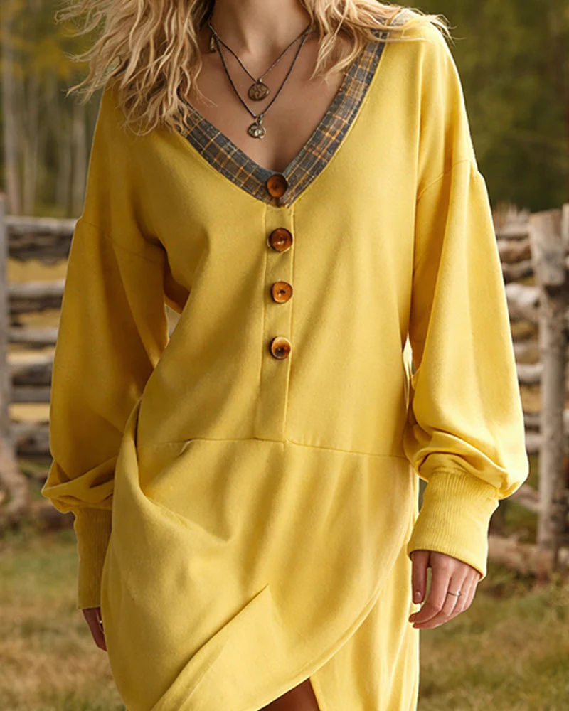 Renata | Sukienka damska w stylu retro boho z kratkowym patchworkiem - Image 6