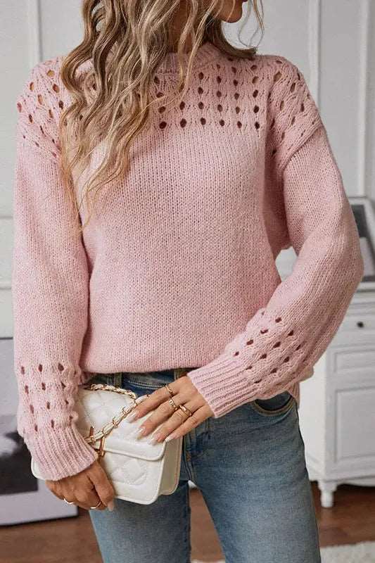 Romilda – damski sweter z dzianiny z ażurowymi detalami – jesień - Image 5