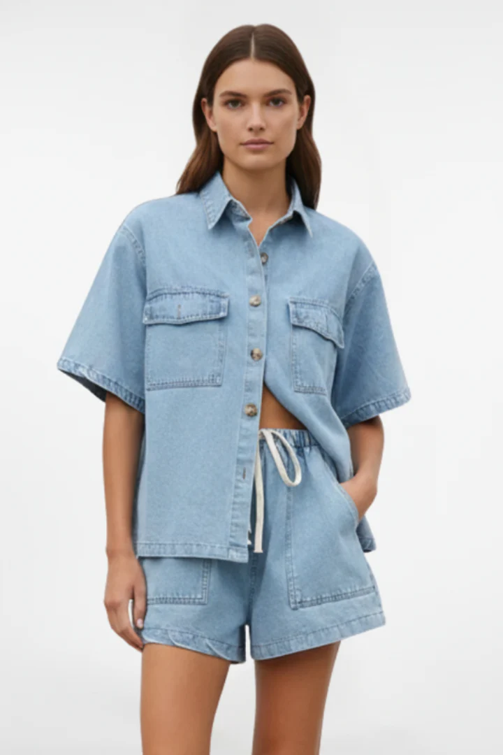 Rosemary | Komplet damski z krótkim rękawem i szortami letni casual - Image 3