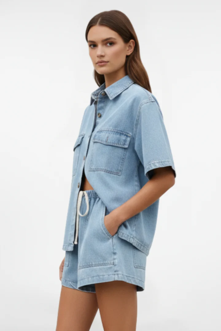 Rosemary | Komplet damski z krótkim rękawem i szortami letni casual - Image 4