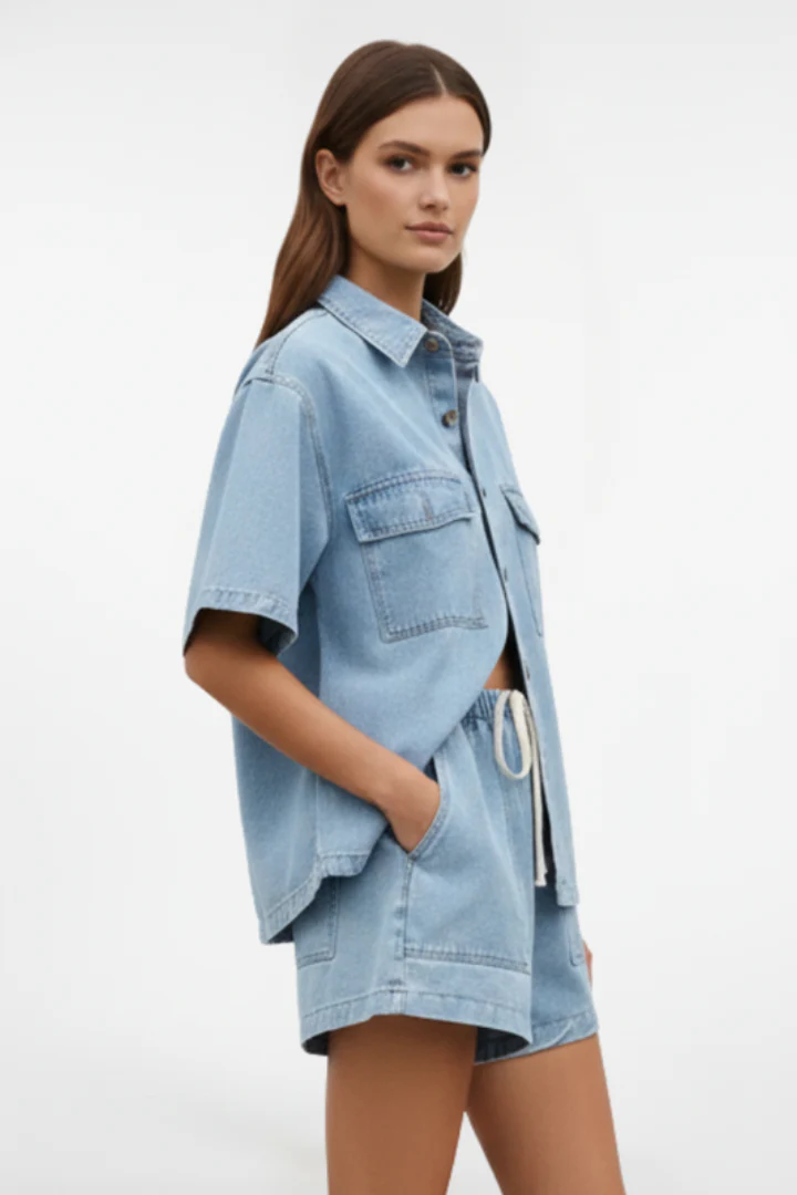 Rosemary | Komplet damski z krótkim rękawem i szortami letni casual - Image 5