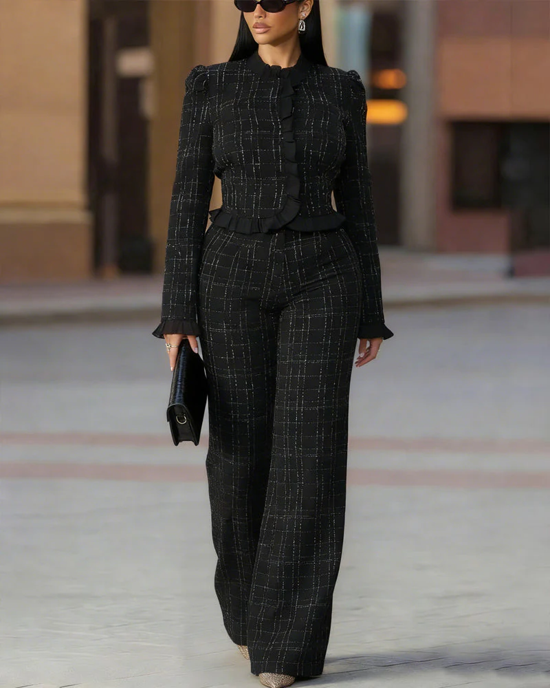 Sabrina | Stylowy damski komplet z tweedu: top z falbankami i spodnie, elegancki i kobiecy fason - Image 2